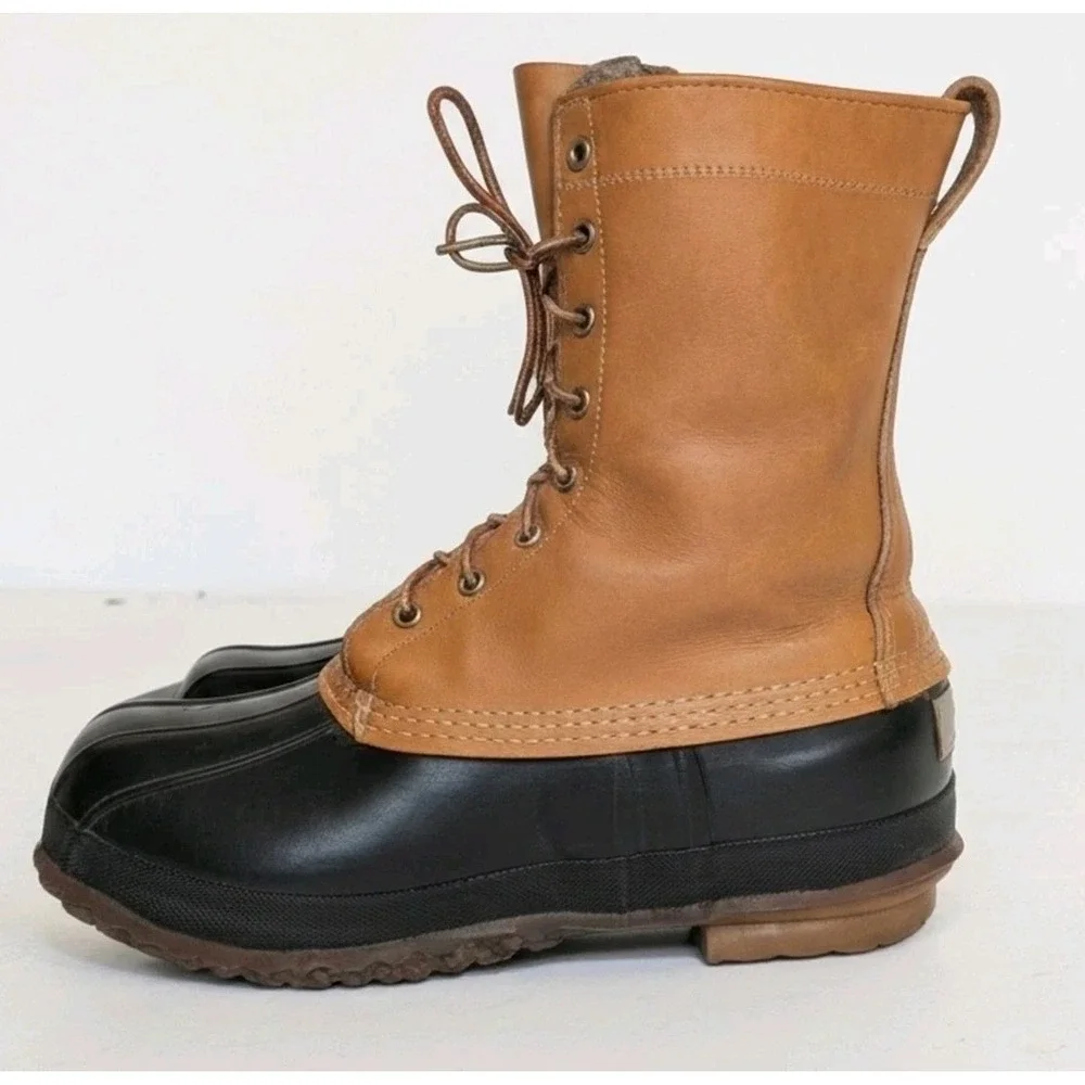 Vtg 1980s LL Bean Maine Hunting Shoe Duck Boots 10in 10-Eyelet Brown Mens 10M